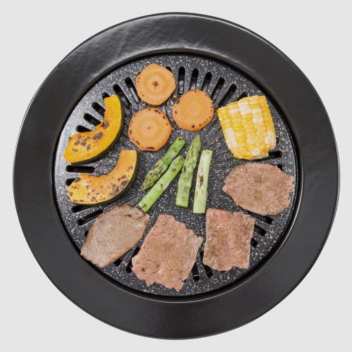 Bestco Direct-Fire Yakiniku Grill Plate, Low Calorie, Round, 33cm, Marble Diamond Coat, ND-5081