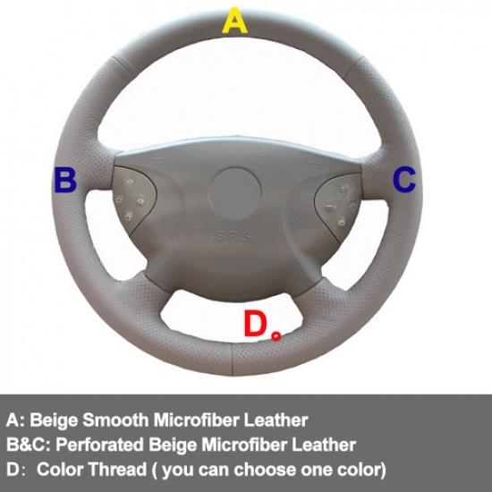 Beige Car Steering Wheel Cover for Mercedes Benz E63 W210 E240 E280 E320 02-2005