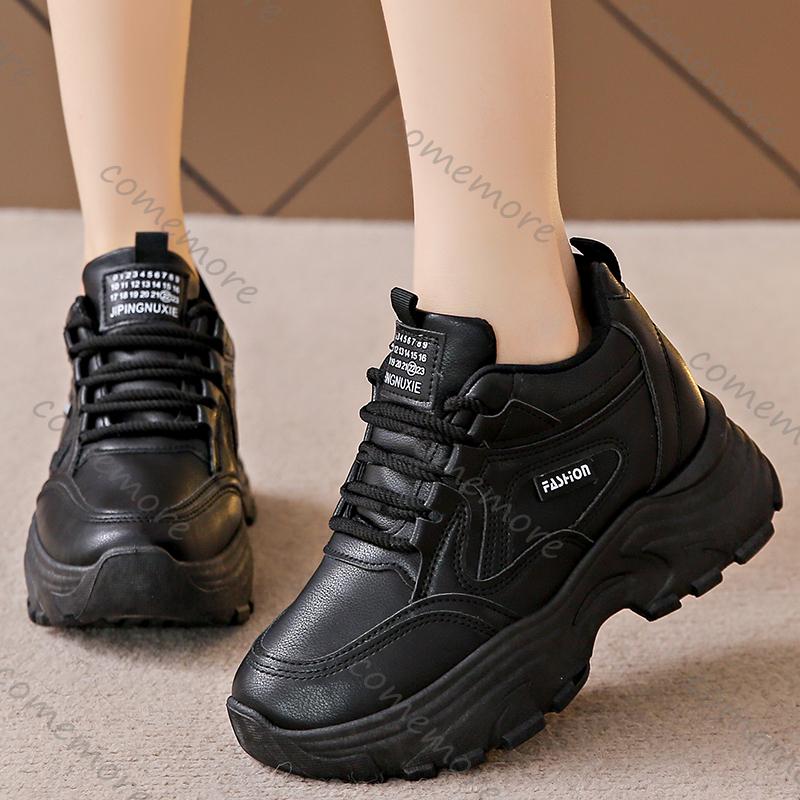 Comemore Women's Black White Chunky Sneakers 2025 Autumn Platform Sports Shoes for Women Thick Sole Casual Tennis Shoes