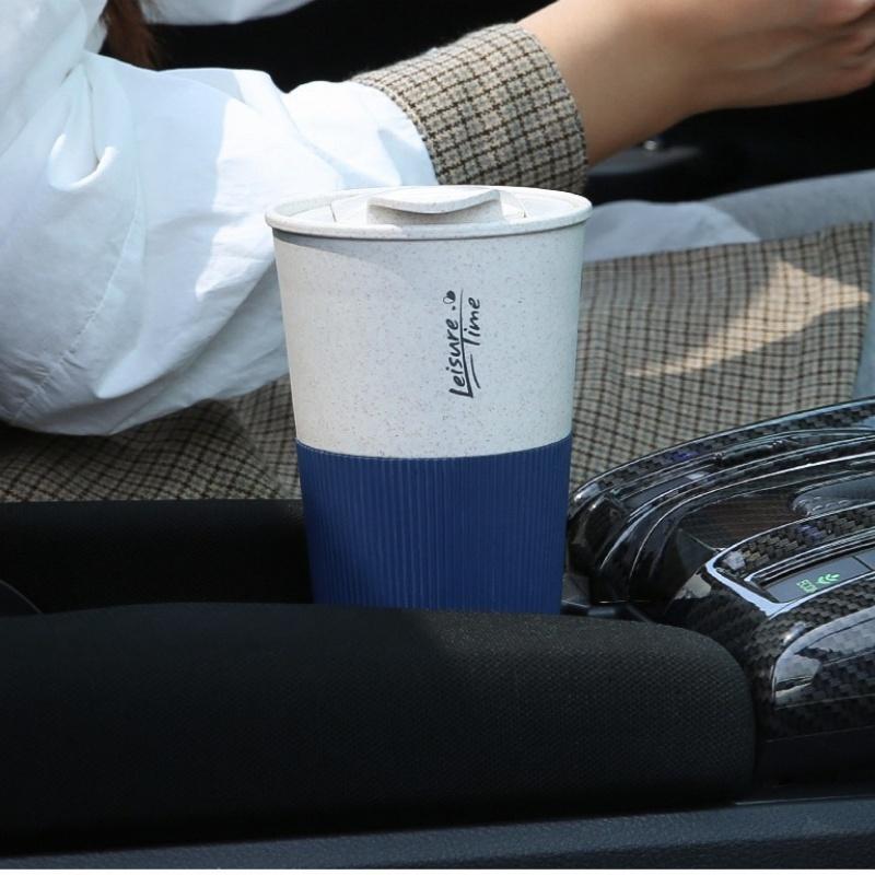 Eco-friendly Straw Wheat Drinking Cup Portable Plastic Coffee Cups with Lid Travel Camping Convenient Easy Carry Travel Bottle
