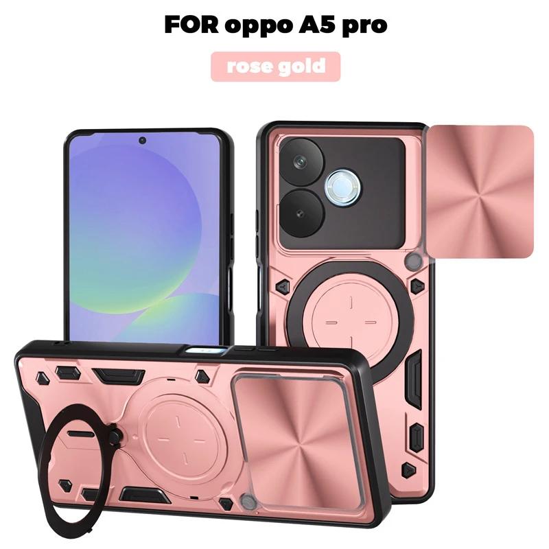 For OPPO A5 Pro 5G Case Slide Lens Protector With Ring Magnetic Holder Back Cover for Oppo oppo A5Pro 5G Armor Silicone PC Funda