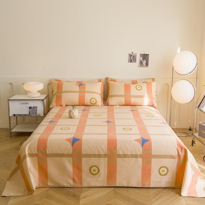 Checkered Pattern Bed Sheet Set Cotton Bed Sheets with Pillowcases Thickened Extra Soft Bedding Set Skin-friendly Breathable