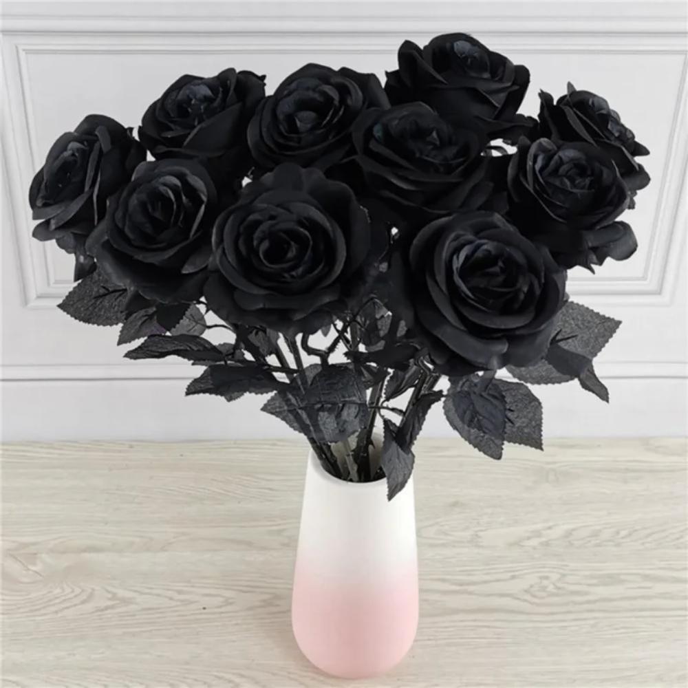 Gothic Style Artificial Black Rose Flowers Pure Black Fake Rose Flower  Wedding Home Party Decor