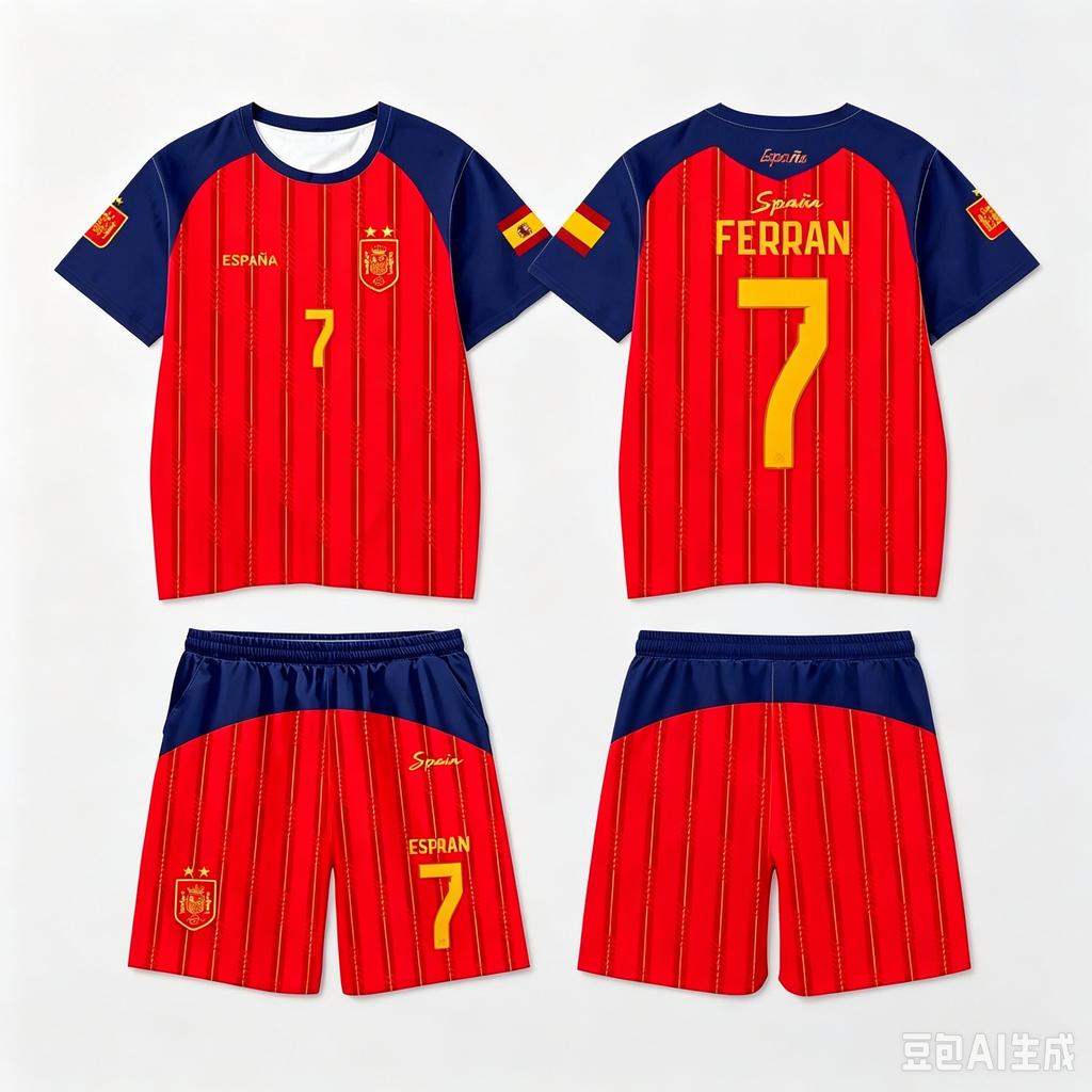2026 Spanien Team Uniform Yamal Fußball Uniform T-Shirt und Shorts Kurze Hosen Herren Freizeit Hosen Sporthosen Familie Kinder T-Shirts Set