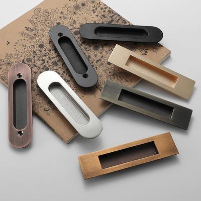 2Pcs Zinc Flush Pocket Sliding Door Finger Pull Handle Oval Rectangular Back-to-Back Mounting