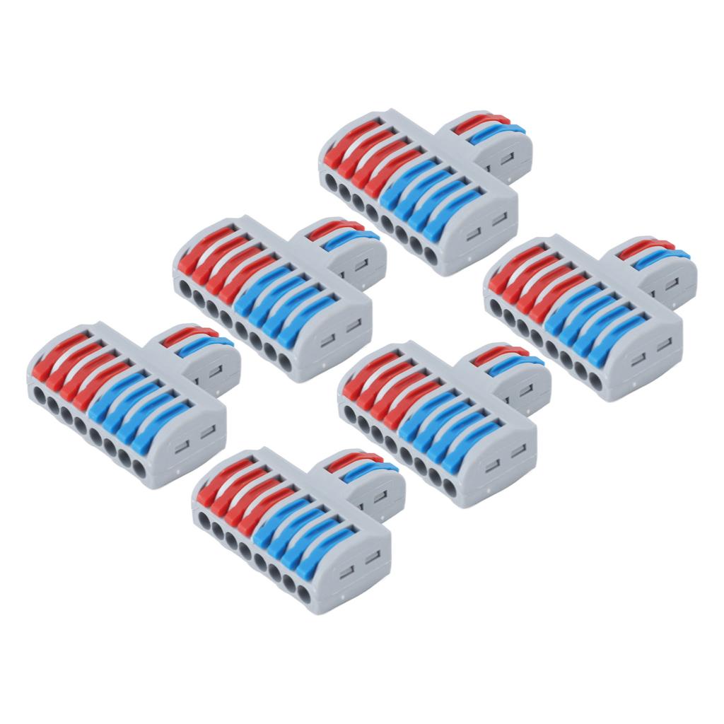 6PCS 2 In 8 Out Terminal Blocks 8 Way Butt Terminals Lever Electrical Wire Splicing Connectors 10mm Stripping