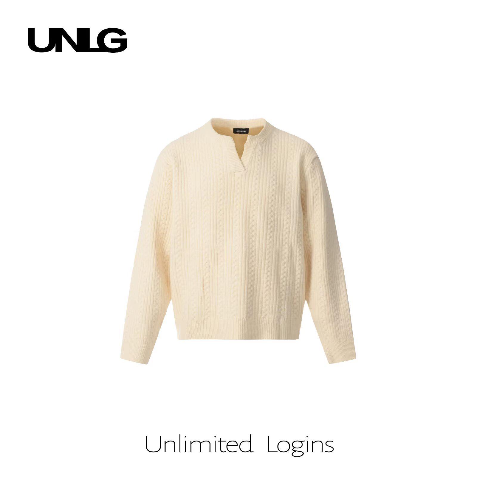 

UNLG Men s Autumn/Winter V-Neck Cable Knit Sweater - High-End Minimalist Casual Style M абрикосовый