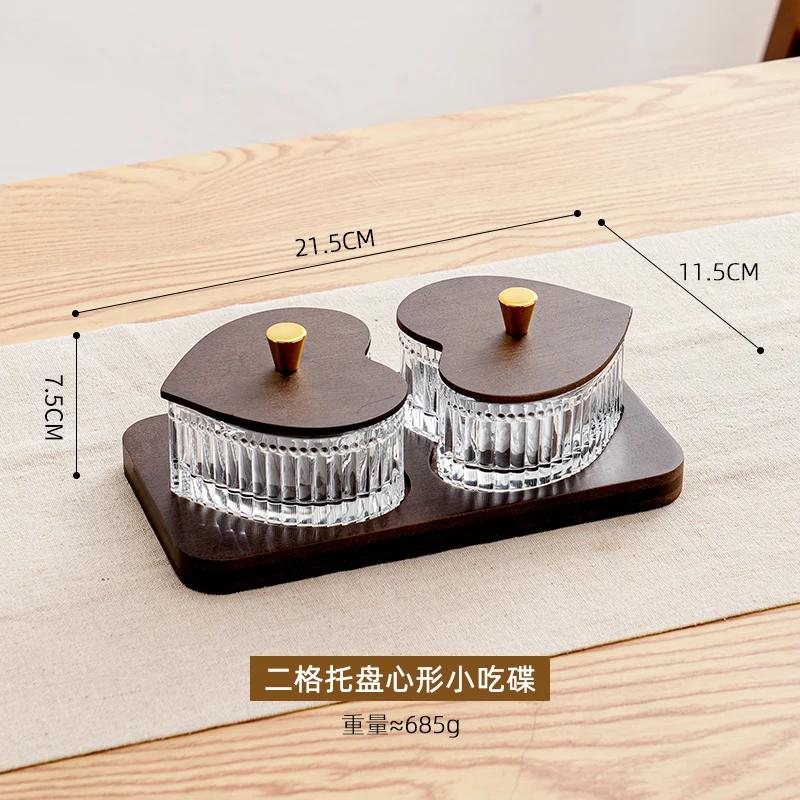 New Glass Fruit Tray Hotel Afternoon Tea Snack Tray Lead-free Glass Heart-shaped Divider Snack Tray