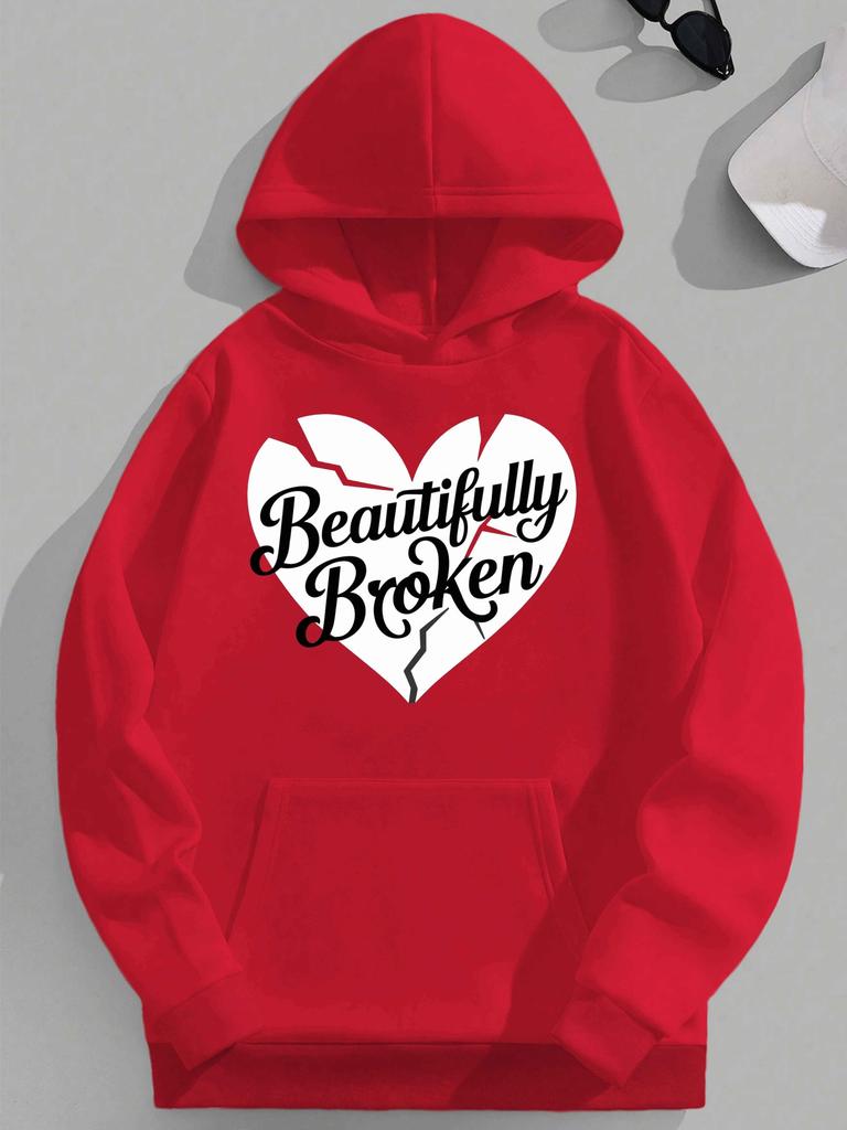 Men's Hooded Sweatshirt with Beautiful Broken Heart Pattern - Black Loose and Casual Pullover, Machine Washable