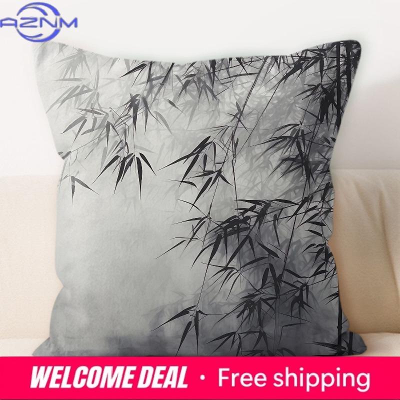 Traditional Chinese Ink and Bamboo Pillowcase Suitable for Home Sofa Decoration Living Room Dormitory