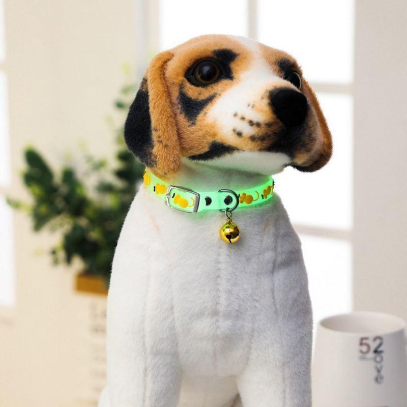 Pet Glowing Collars with Bells Glow at Night Dogs Cats Adjustable Necklace Safe