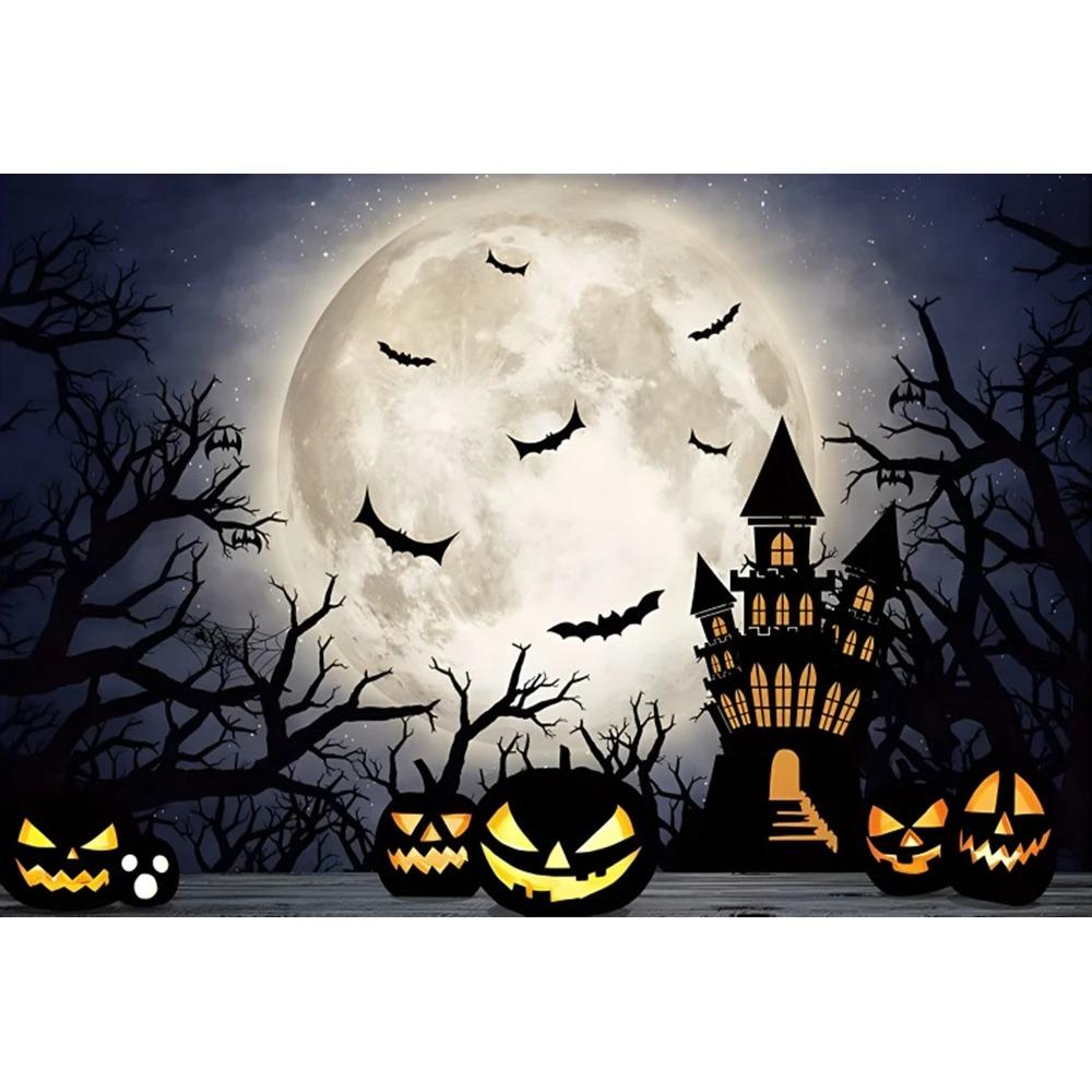 Halloween Party Decoration Hanging Cloth Pumpkin Witch Bat Castle Full Moon Night Photography Background Not Room Decoration