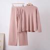 Autumn and Winter Casual Long Sleeve Split Knitted Sweater High Waist Skinny Wide Leg Pants Trousers Two-piece Set Modal