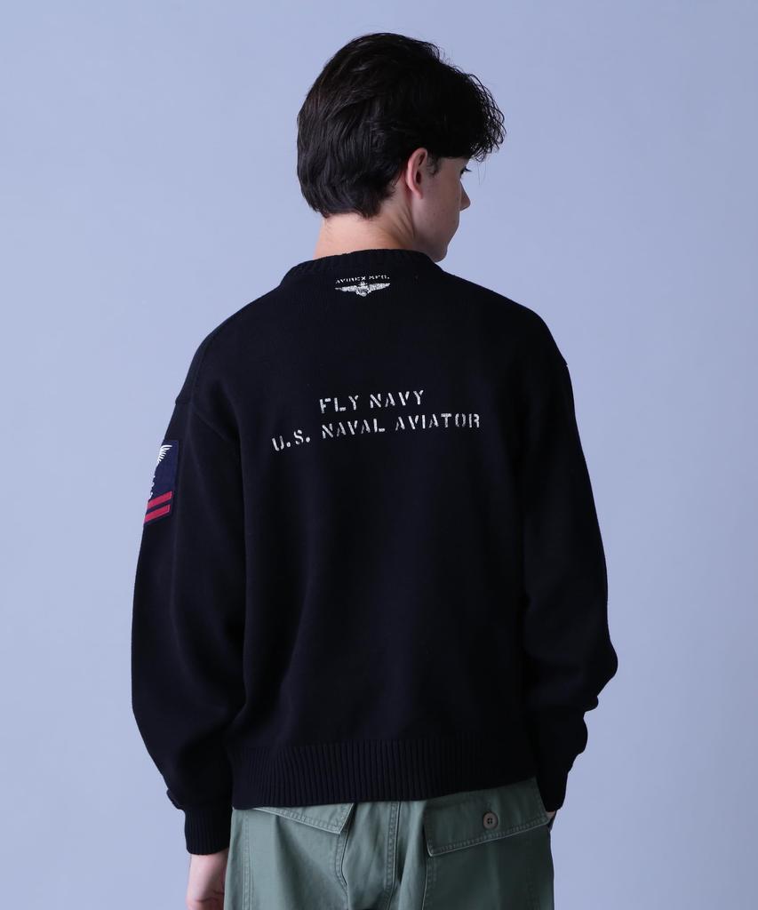 AVIREX Naval Crewneck Knit Sweater Men's M 010 Black 783-3932006
