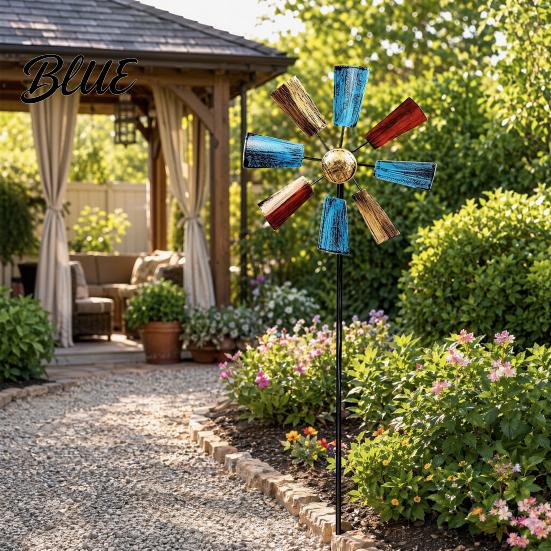 Distressed Windmill Ground Stake Outdoor Rust-Proof Wind Spinner Ornament Fan Blades Metal Garden Decoration for Yard Lawn Patio Weather-resistant