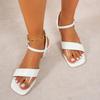 2025 Summer Elegant Women's Modern Sandals Crystal Buckle Strap Med Heel Daily Dress Party Walking Plus Size Square Toe Sandals
