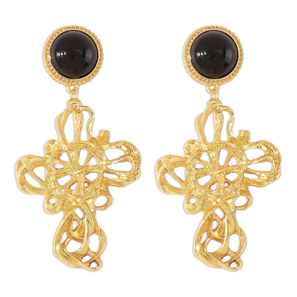 

Women Retro Vintage Irregular Cross Earrings Medieval Style Geometric Court Design Dangle Ear Jewelry Elegant High Grade