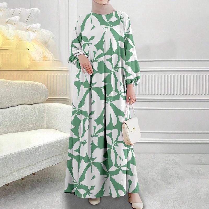 Women's Clothing, Floral Print, Muslim Style, Long Sleeve, Long Dress, Daily Casual Fashion, New Arrival 2025