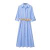 European American Women's Clothing Fashionable Temperament With Belt Shirt Style Long Dress