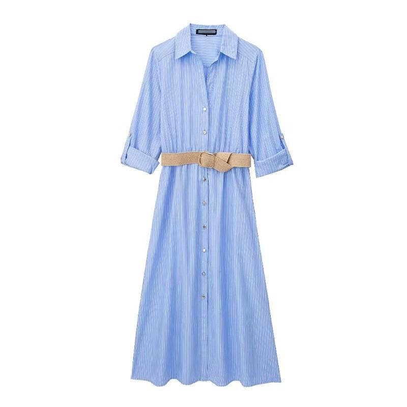 European American Women s Clothing Fashionable Temperament With Belt Shirt Style Long Dress L