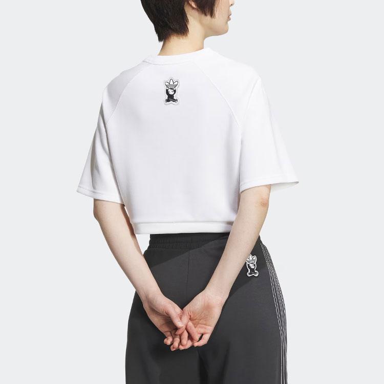 Adidas Originální grafické tričko Clover Toc s krátkým kulatým výstřihem, sportovní tričko pro ženy, bílé IN1006