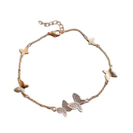 Women Bracelet Butterfly Pendant Rhinestone Decor Adjustable Length Stainless Lightweight Tassel Lobster Clip Lady Wrist Chain Girlfriend Present