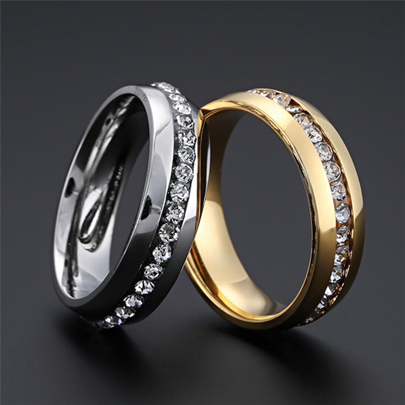 Modyle New Fashion CZ Stones Ring for Women Punk Vintage Gold CopperColor Stainless Steel Crystal Finger Band Elegant Jewelry