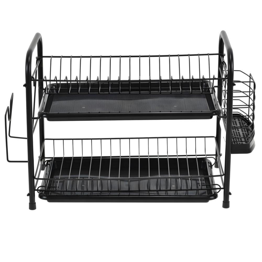 Large, two-tier standing dish drainer for dishes, black