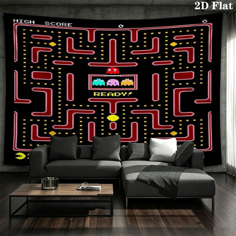 Pac-Man Custom Name Wall Tapestry Aesthetic Wall Hanging Printed Fabric Blanket Decorative Tapestries for Bedroom Living Room Home Decor
