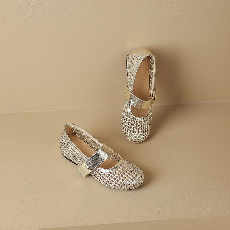 

2025 summer new woven cowhide fashion breathable hole shoes with silver inner height increase sandals women s 40 40 золотой