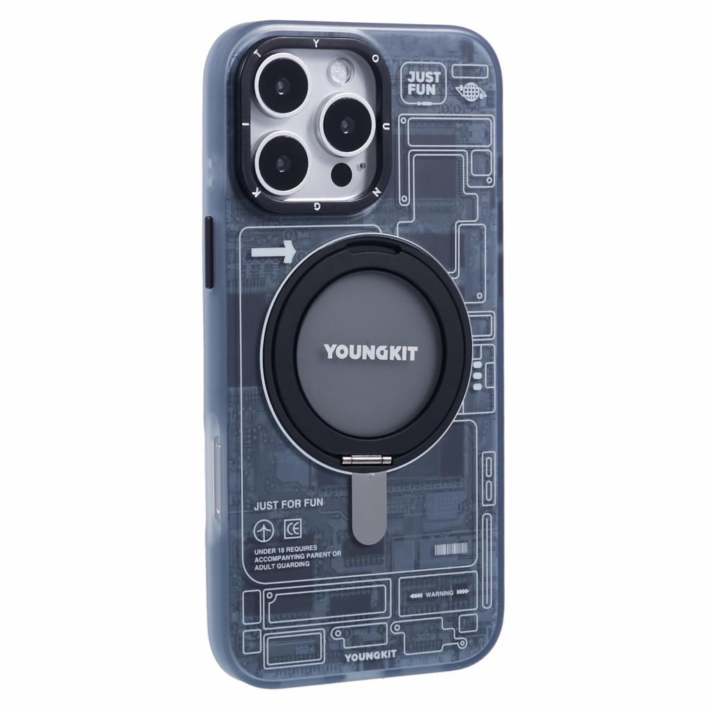 YOUNGKIT Technology Series for iPhone 16 Pro Max Case Magnetic Kickstand IMD PC+TPU Phone Cover