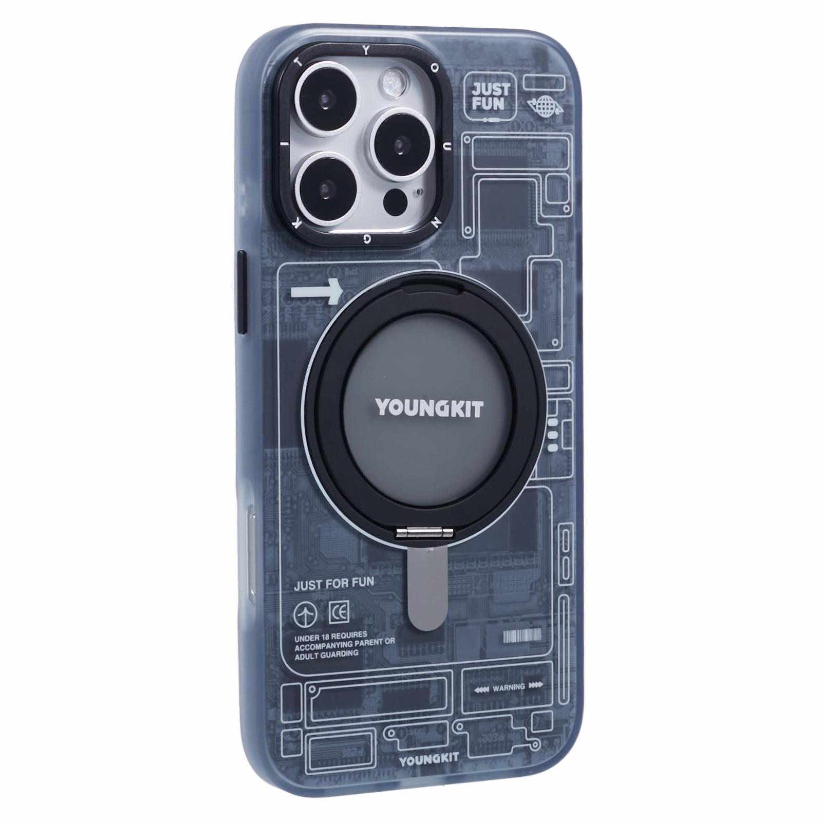 

YOUNGKIT Technology Series for iPhone 16 Pro Case Compatible with MagSafe Kickstand IMD PC+TPU Phone Cover Black