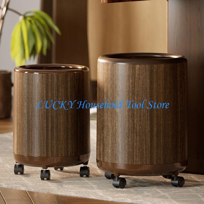 J0MC Waterproof Decorative Trash Bin Wooden Grains 12L Large Capacity Rolling Garbage Container For Indoor Use China Mainland