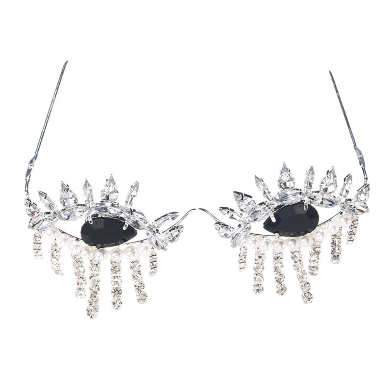 

Модные очки-подвески с блестящей бриллиантовой оправой Стильные безободковые очки с бахромой для женских лицевых аксессуаров 1