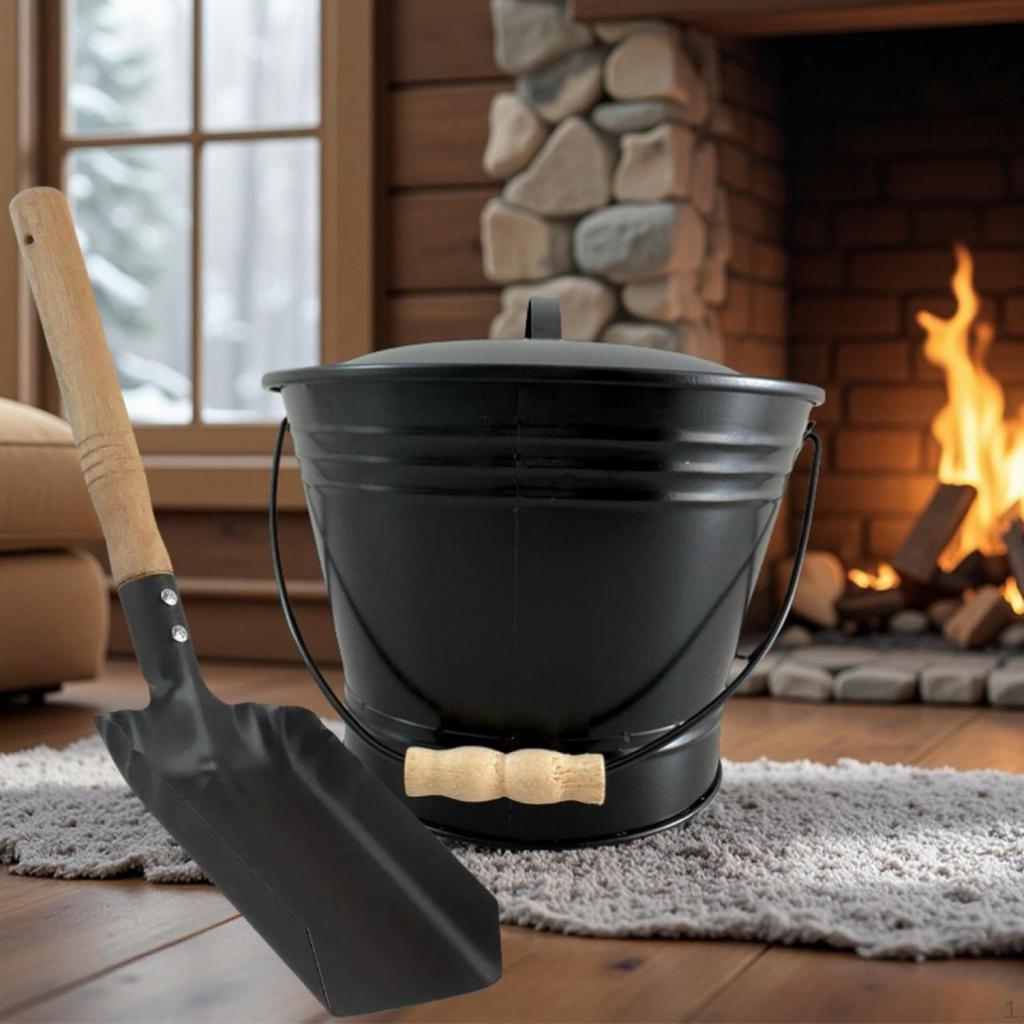 Ash Bucket with Lid and Spade Coals Buckets, Premium, Sturdy, Fireplace Tools Metal Ashes