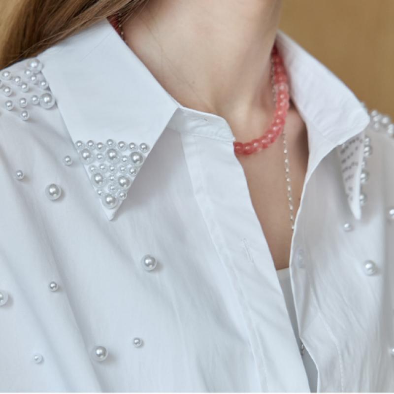 MAXZA Pearl Detail Shirred Cap Sleeve Shirt Blouse Ze06qb002nh