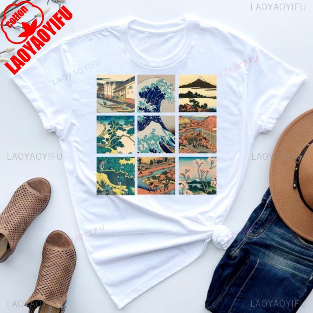 Tričko s japonským uměním Velká vlna Třicet šest pohledů na horu Fudži od Hokusaje Kanagawská vlna Dřevořez Anime Estetika Harajuku Vintage