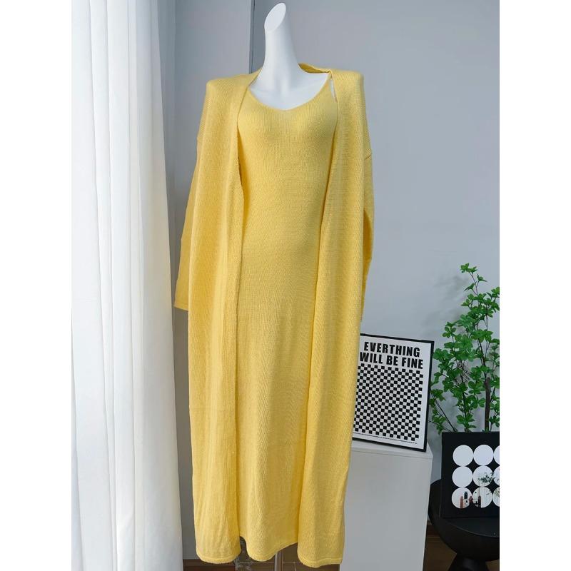 Hirsionsan Měkké Volné Sety Dámské Třídílné Dlouhý Rukáv Kardigan & Sexy Vesta Šaty Elegantní Dámské Vykrojené Oblečení Tepláková Souprava