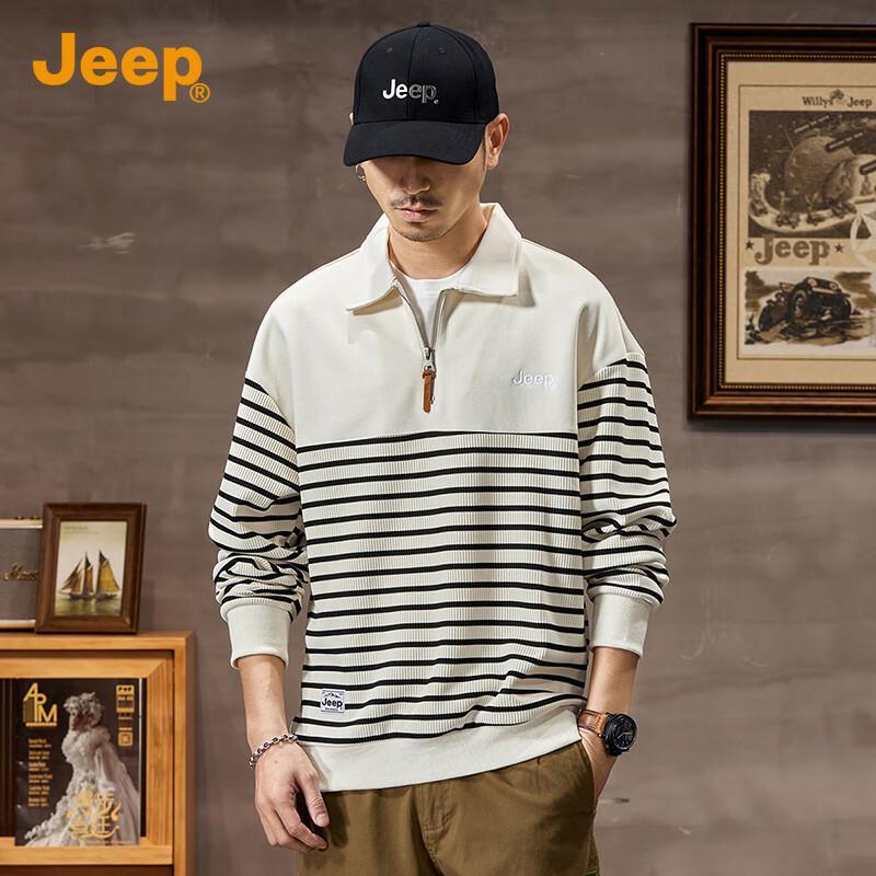 JEEP Men s Contrast Stripe Lapel Sweatshirt 2XL