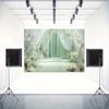 2D Sage Green Curtain Backdrop White Flower Wedding Photography Background