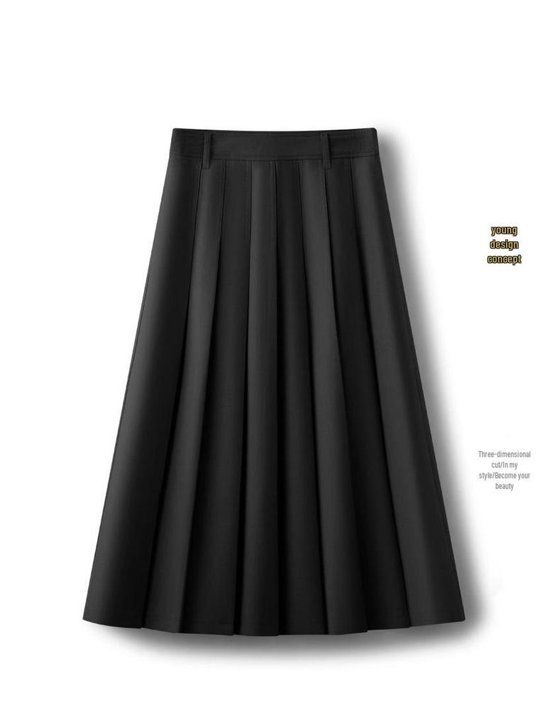 Women's High-Waisted A-Line Pleated Skirt - Spring 2025 Collection, Elegant Medium-Long Length