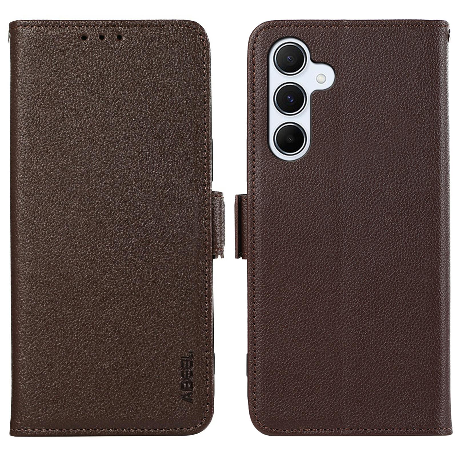 

ABEEL For Samsung Galaxy A17 Case Litchi Texture Leather RFID Blocking Phone Cover Brown