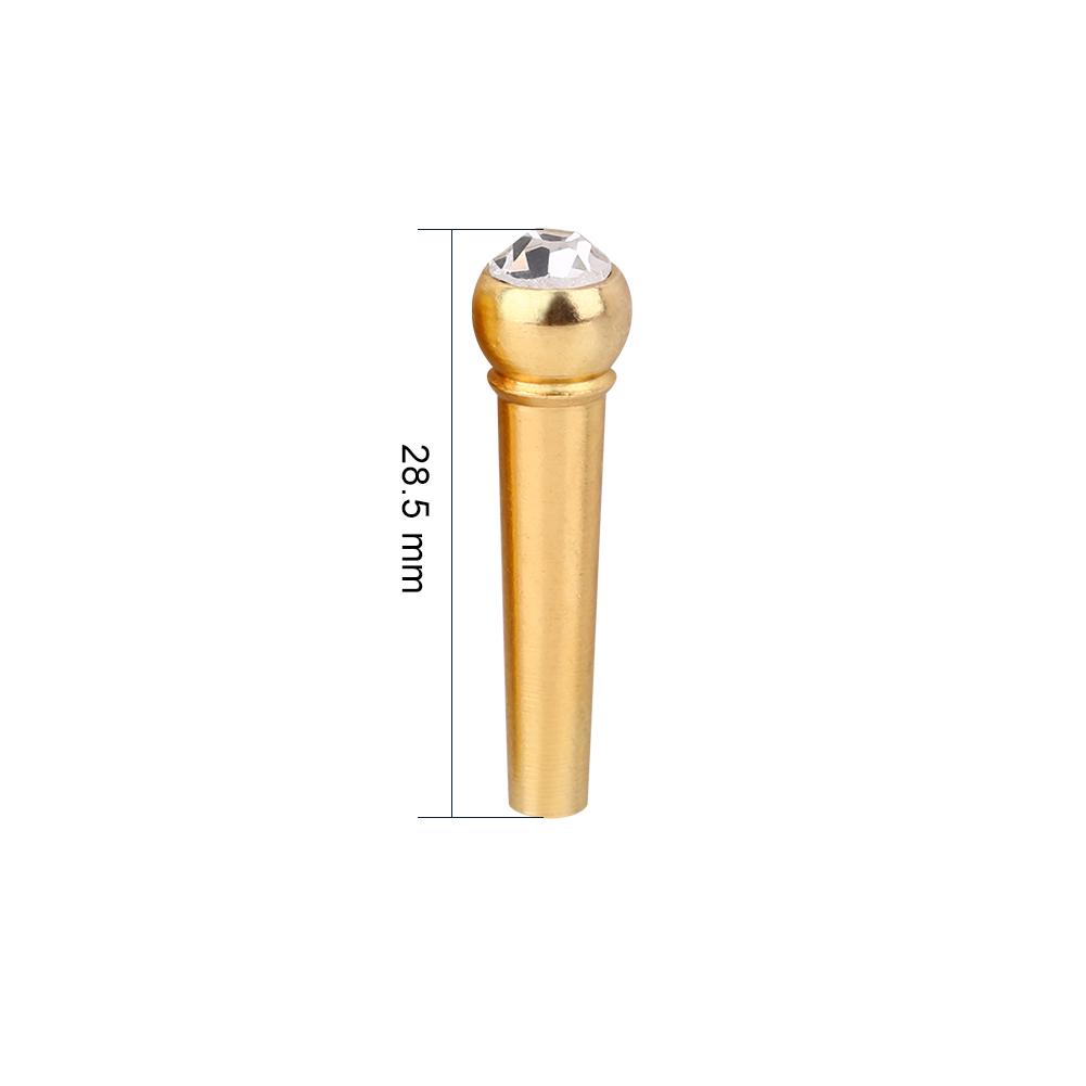 6Pcs Brass Made Guitar Bridge Pins with Crystal Glass Dot Decor Music Instrument Parts