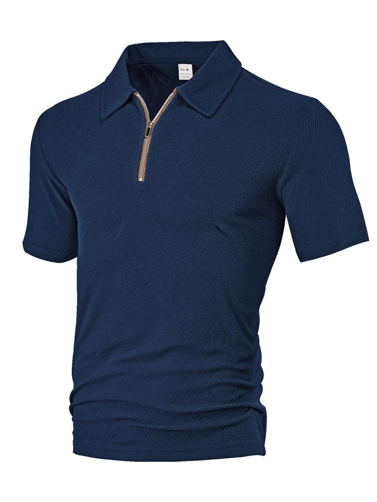 European and American Men's Clothing Summer New Casual Loose Towel Jacquard Cloth Zipper Placket Men's Short-sleeved Polo Shirt