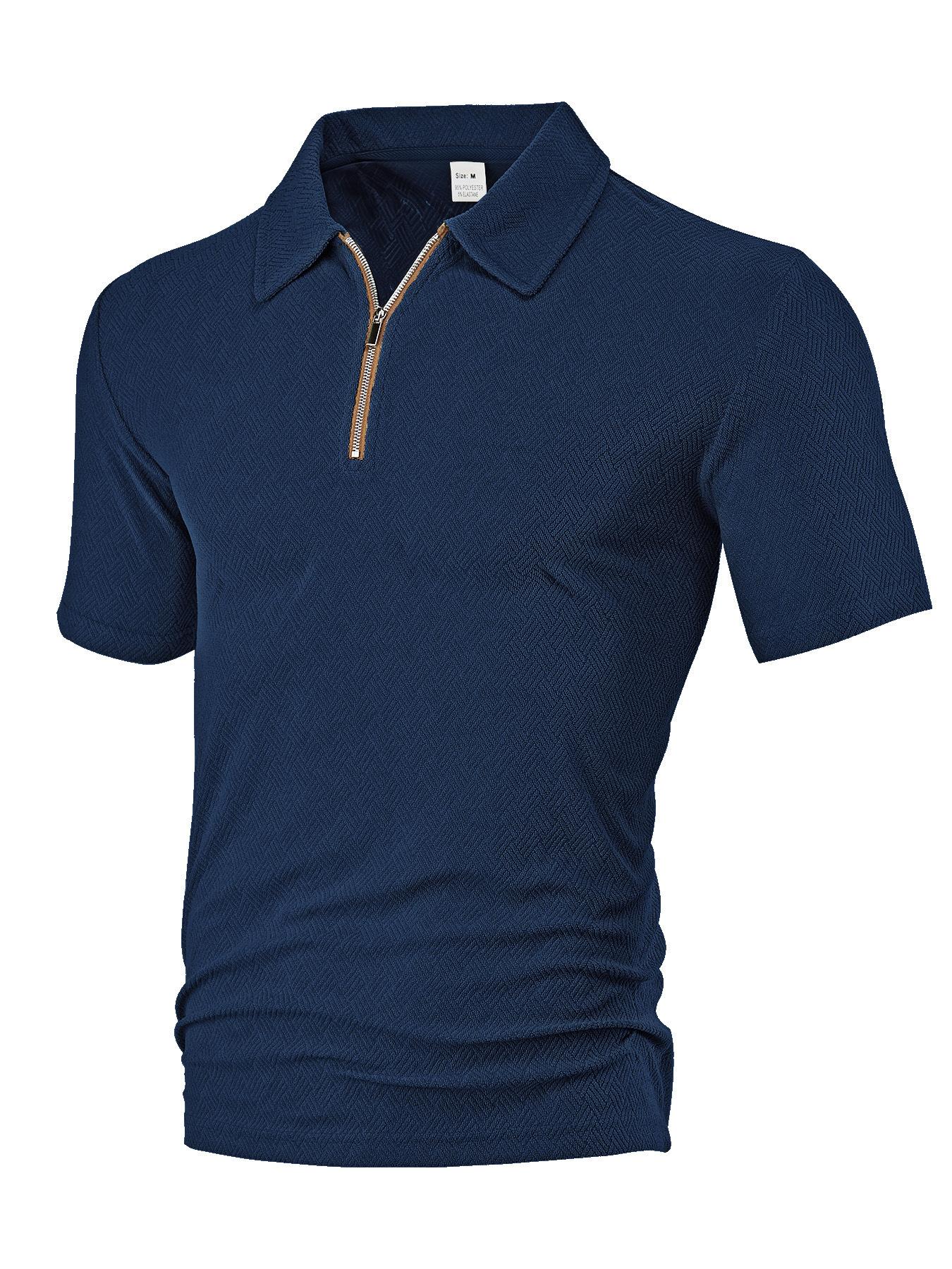 European and American men s clothing summer new casual loose towel jacquard cloth zipper placket men s short-sleeved Polo shirt S