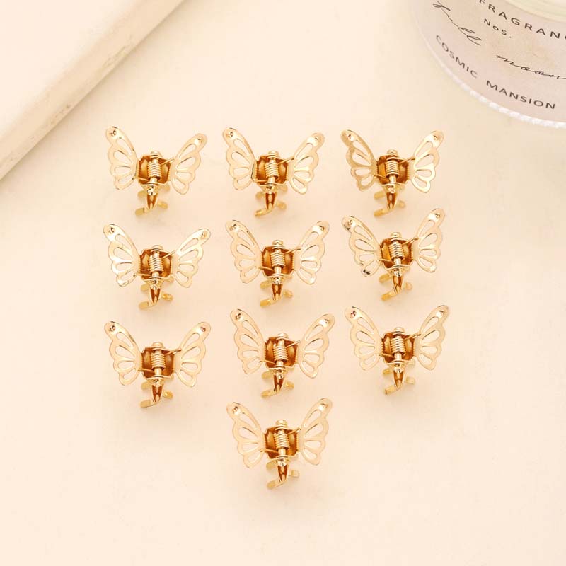 10Pcs/Set Gold Color Butterfly Shape Small Hair Claws For Women Girls Sweet Metal Hollow Mini Hair Clips Hair Accessories