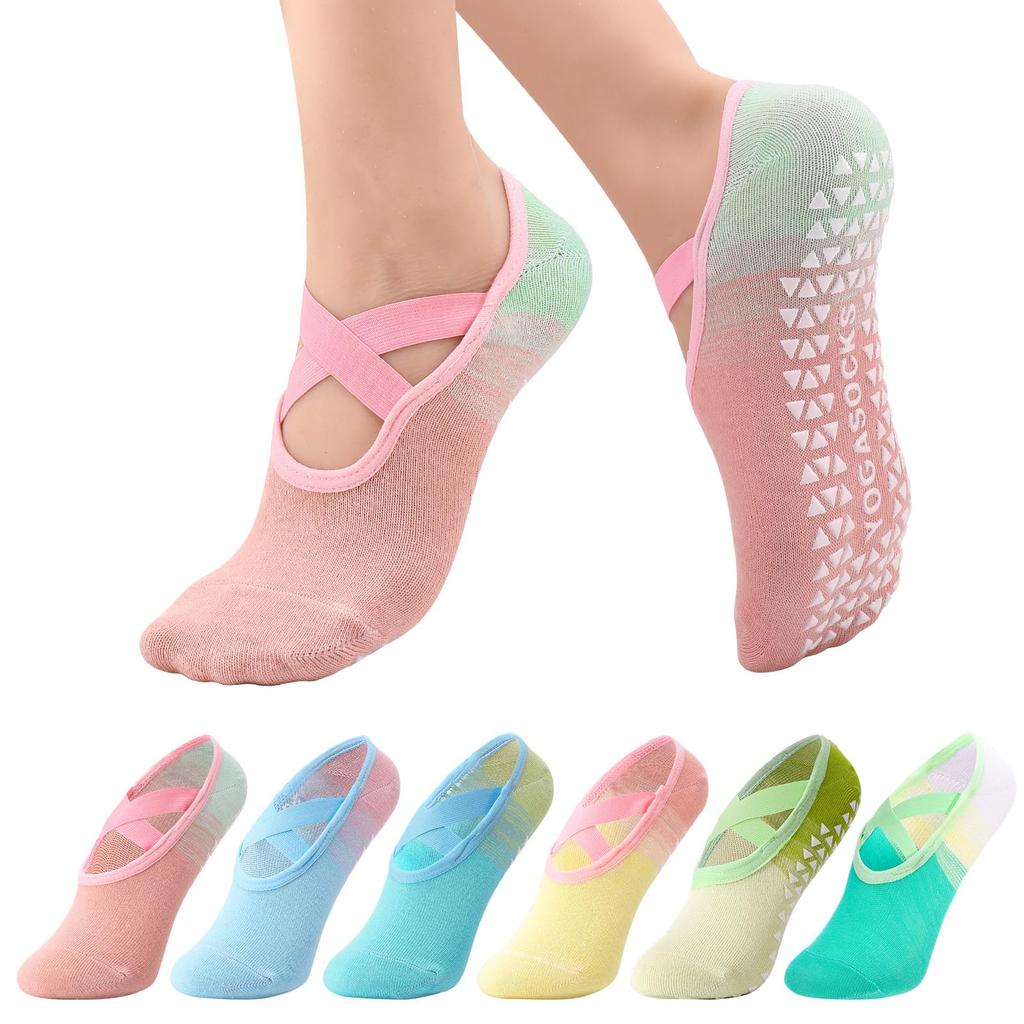 Girldate Yoga and for Indoor and Gym Suitable for All Seasons Women's Non-Slip Socks, 6-Pair Set, Short, Cotton, Comfortable, Stretchy, Non-Slip