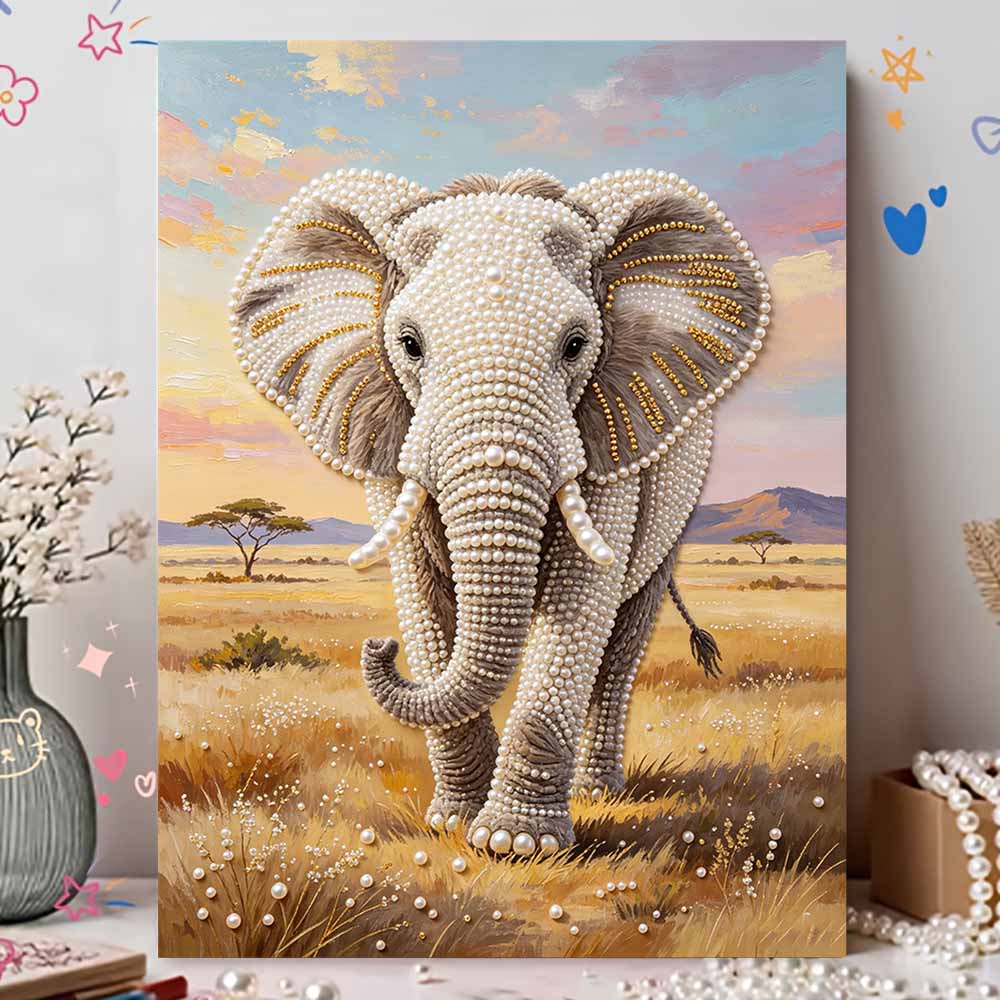 5D Round Pearl Painting Kit Majestic Elephant Pattern DIY Handmade Rhinestone Art Home Interior Decor Gift