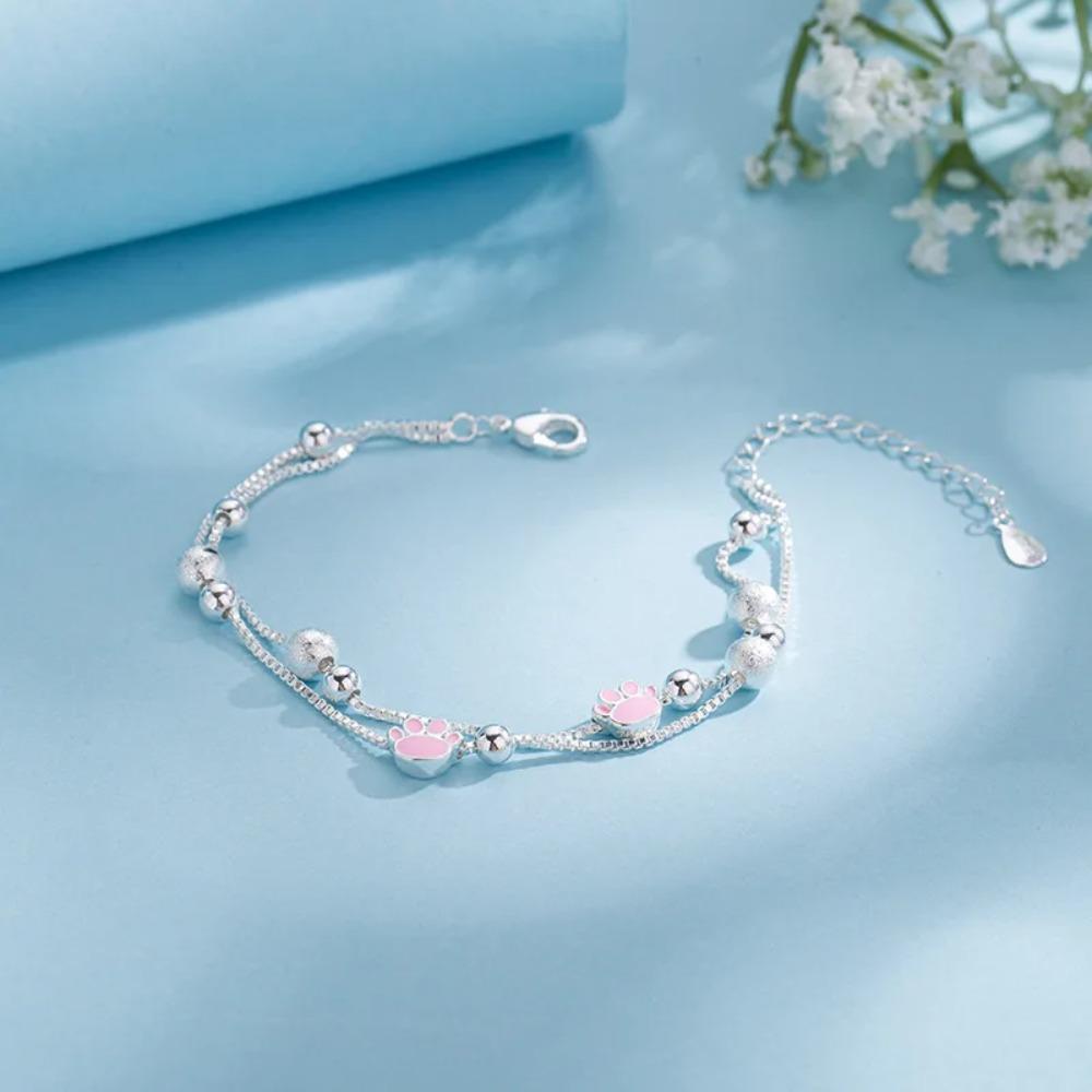 925 Silver Double Love Heart Hollow Beads Bracelet Adjustable Romantic Jewelry for Women Fashion Classic