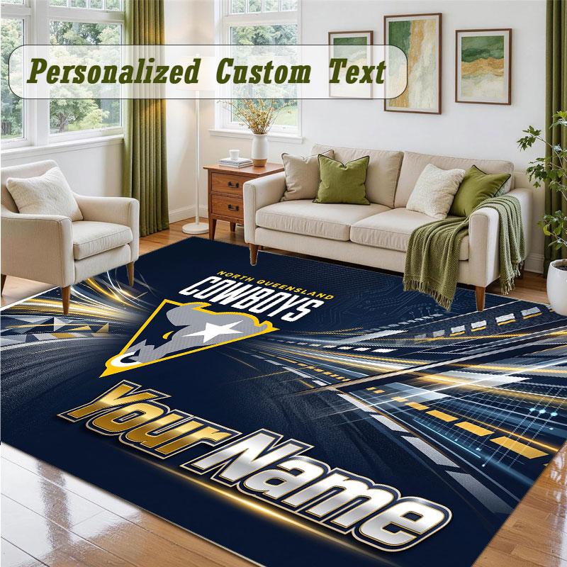 Crystal Velvet Square Rug Custom NameNorth Queensland Cowboys Pattern Non Slip Home Floor Decor Rug